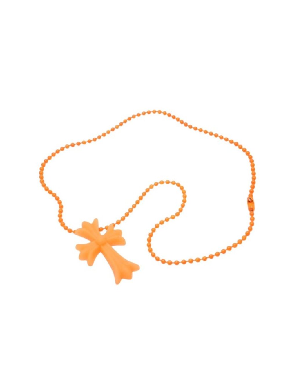Chrome Hearts Rubber Small CH Cross Silicone Necklace Orange Ball Chain